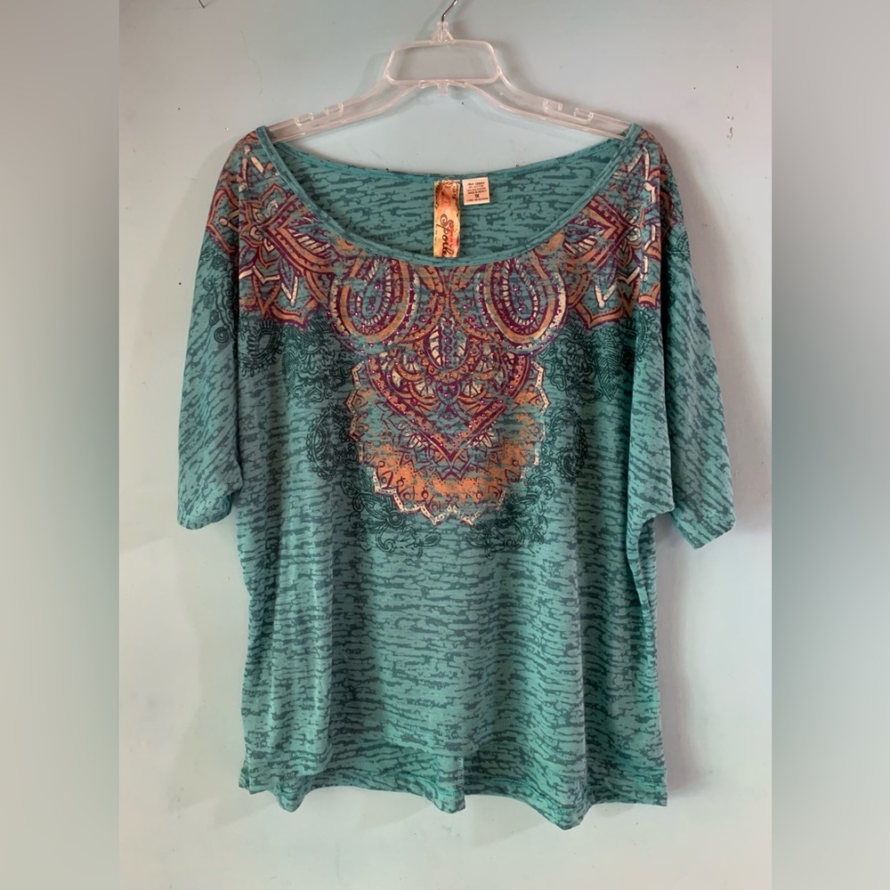 Spoiled brand ladies turquoise graphic t-shirt 1X
